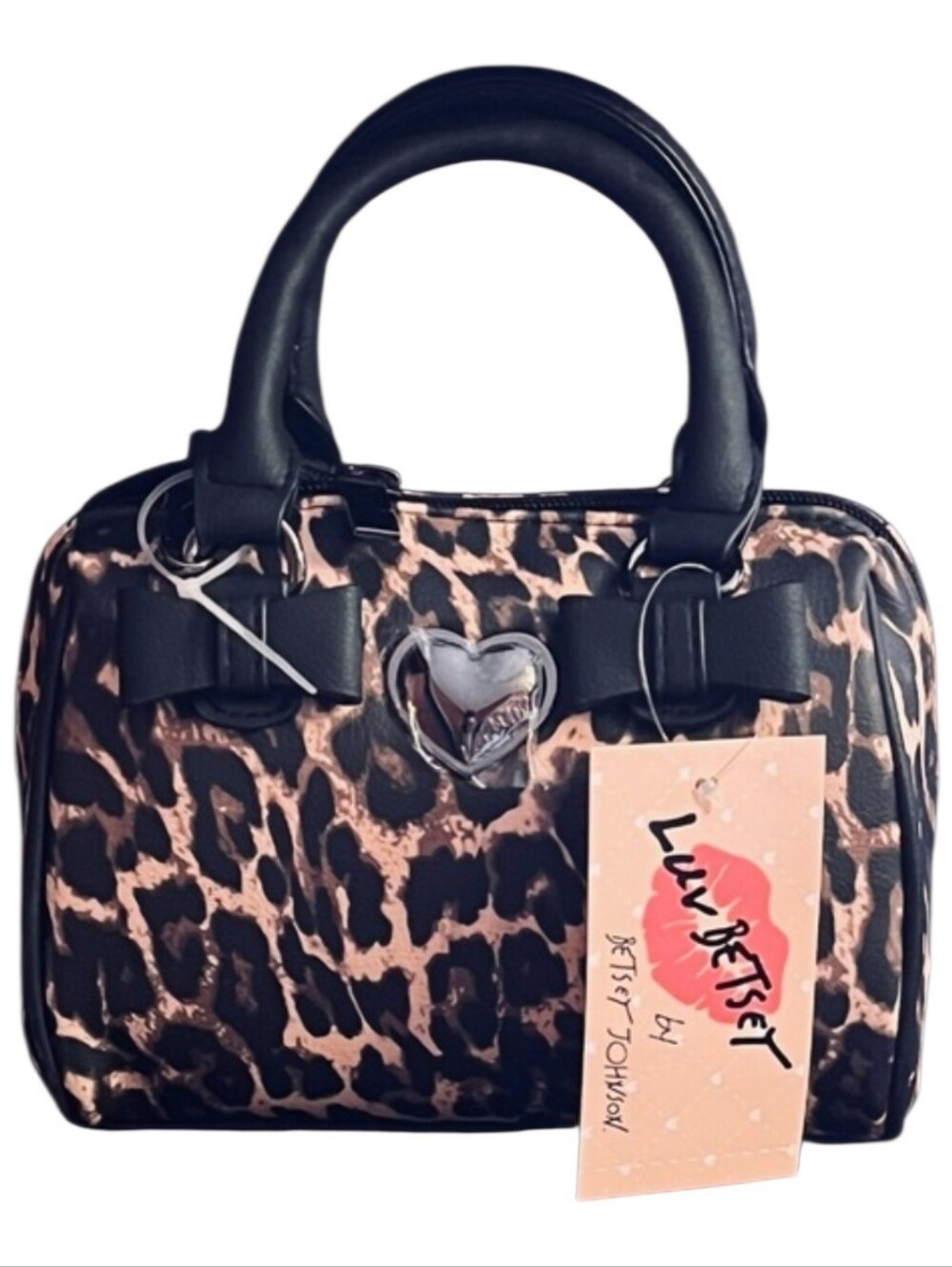 Betsy Johnson Leopard Print Satchel - Black & Tan NEW